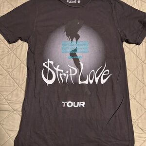 Black Graphic Tee with Strip Love Design from Karol G tour